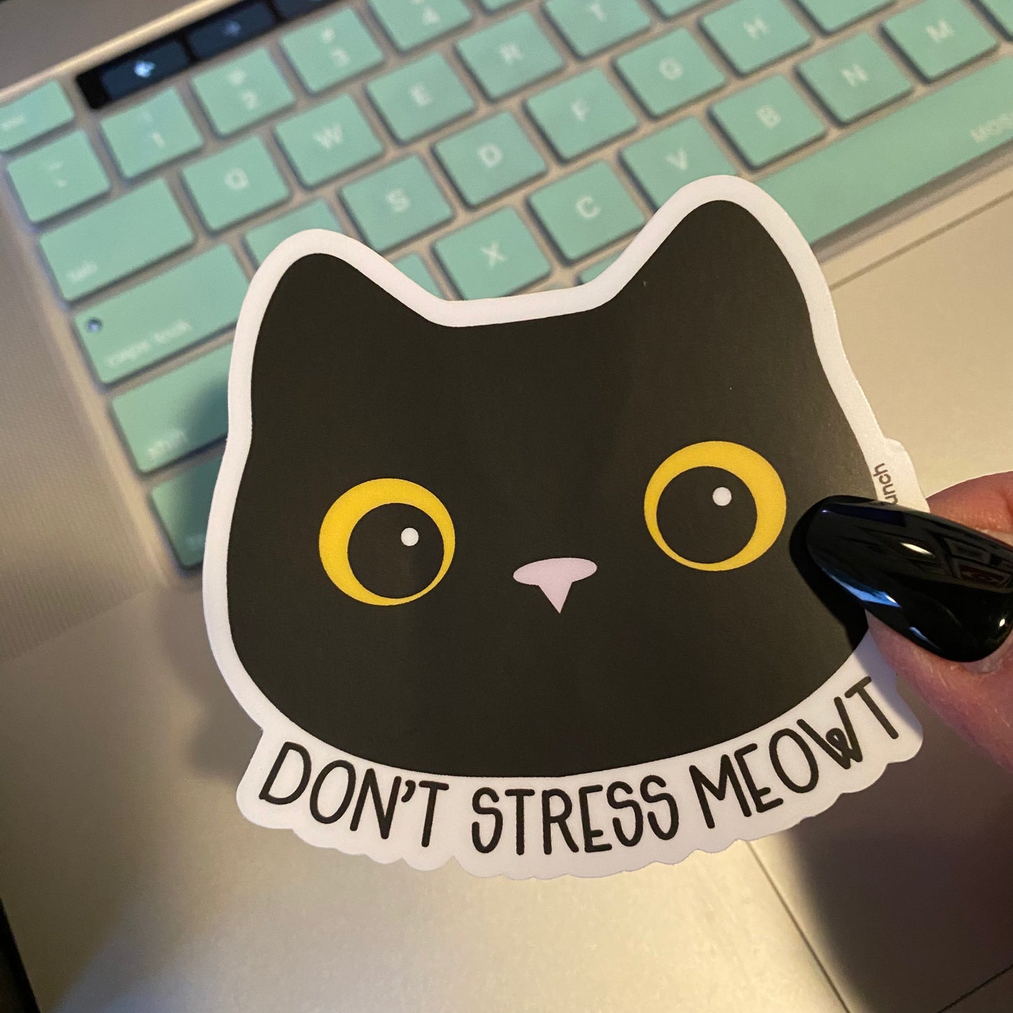 Funny Don't Stress Meowt Black Cat 3 Inch Diecut Vinyl Sticker