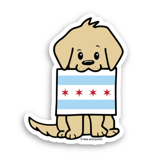 NEW! Chicago Flag Golden Retriever Dog 3 Inch Diecut Vinyl Sticker