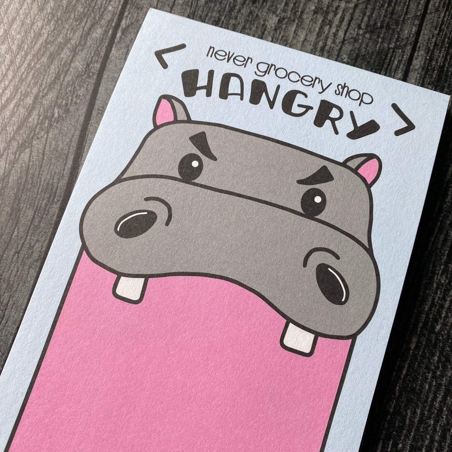 Funny Hangry Hippo Market Grocery List Notepad | 50 Sheets | kiss and punch - Kiss and Punch