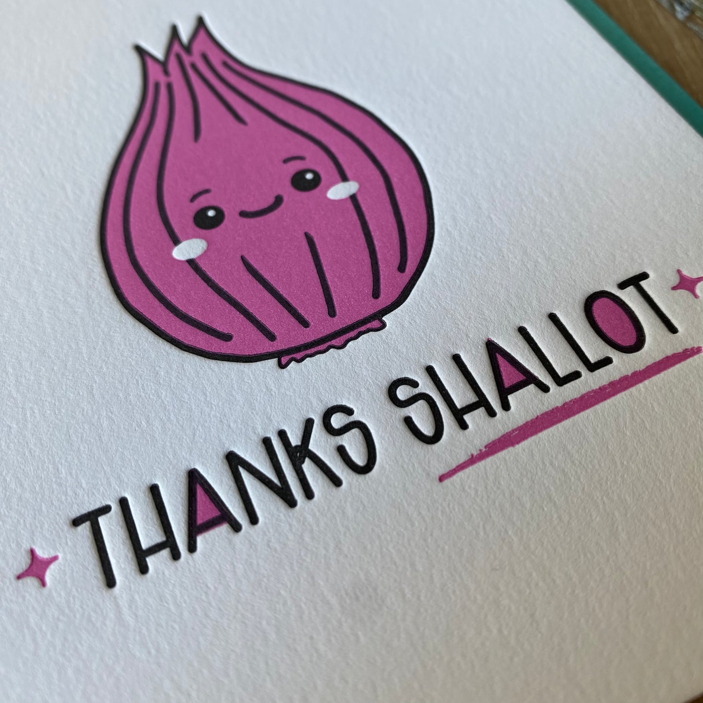 NEW! Thanks Shallot | Foodie Pun Thanks | Thank You Letterpress Card | kiss and punch