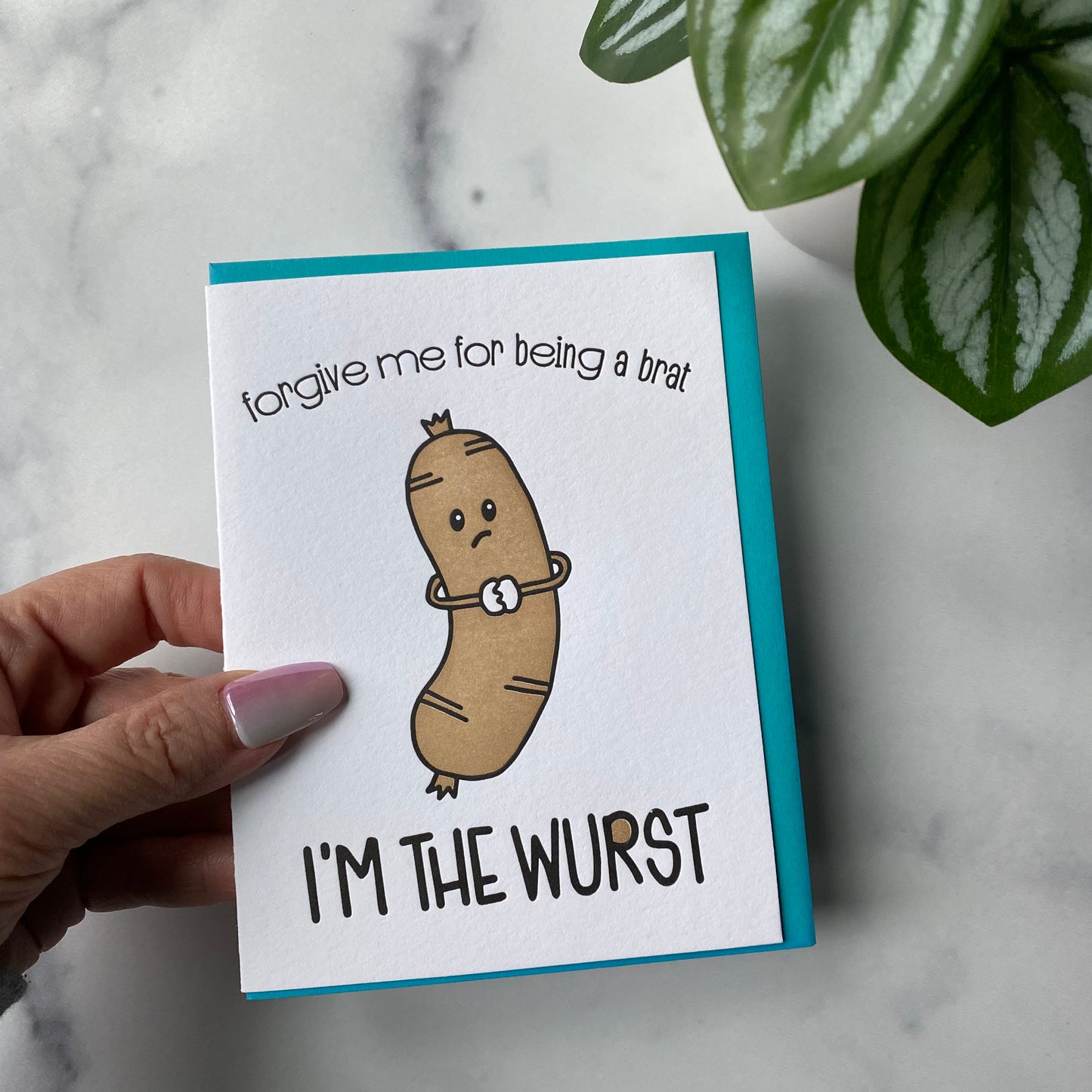 Funny Sorry Letterpress Card | I'm the Wurst | Bratwurst Pun | kiss and punch - Kiss and Punch