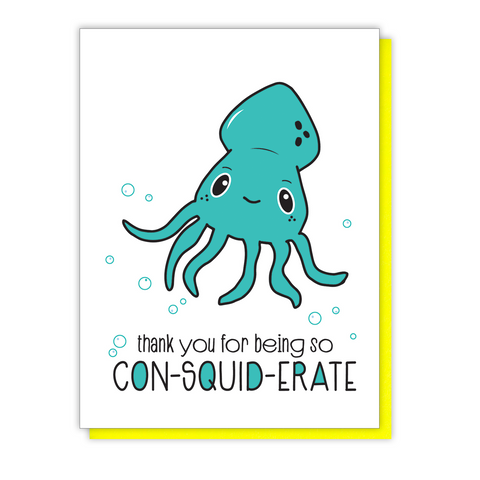 NEW! Squid Pun Thanks | Thank You Letterpress Card | kiss and punch