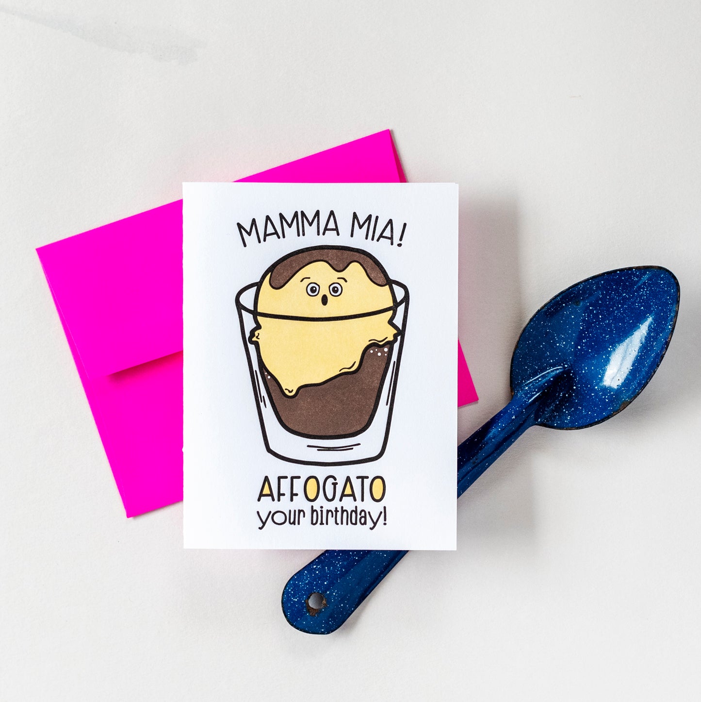 Funny Belated Letterpress Birthday Card | Affogato Italian Espresso Coffee Ice Cream