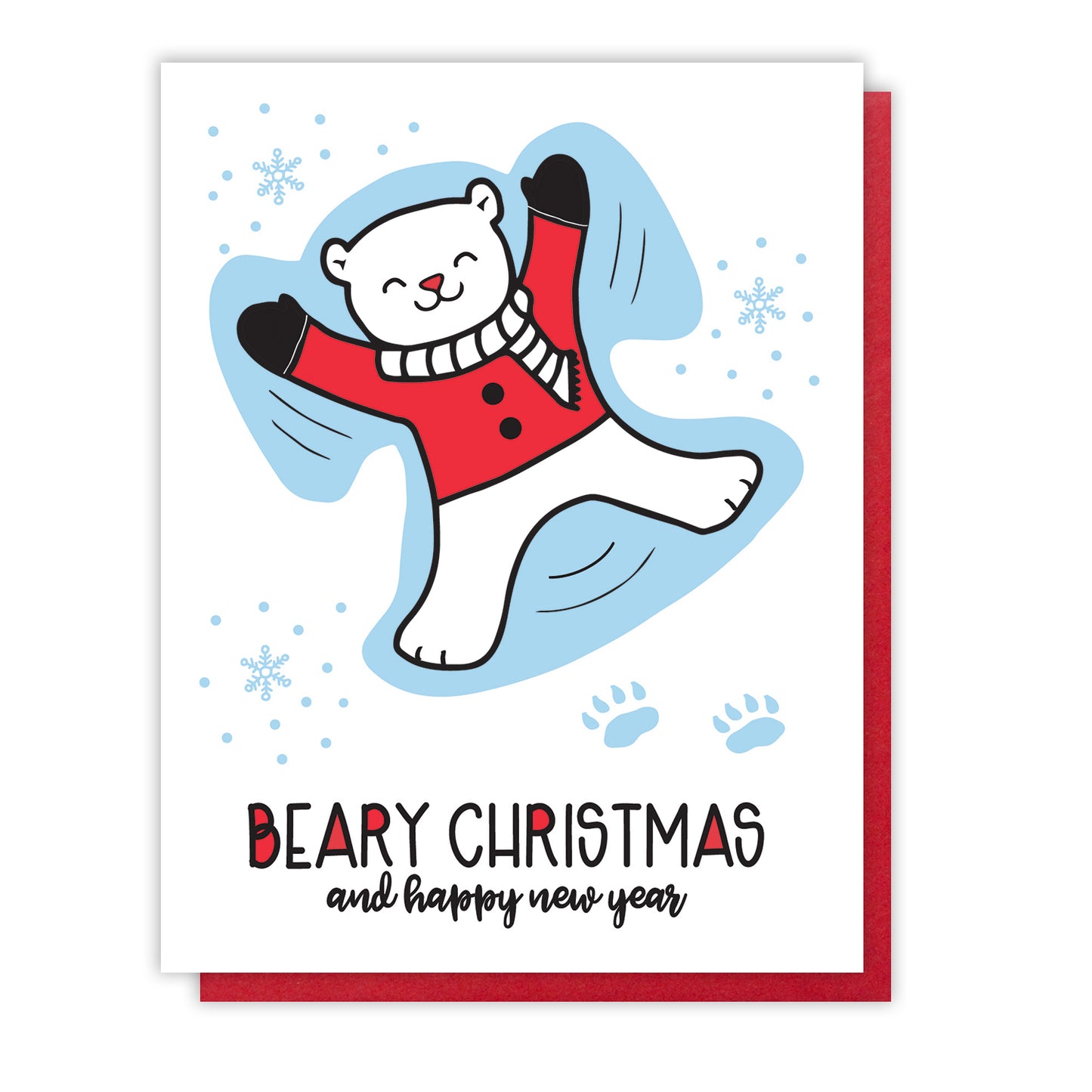 Cute Beary Snow Angel Christmas Letterpress Card | kiss and punch