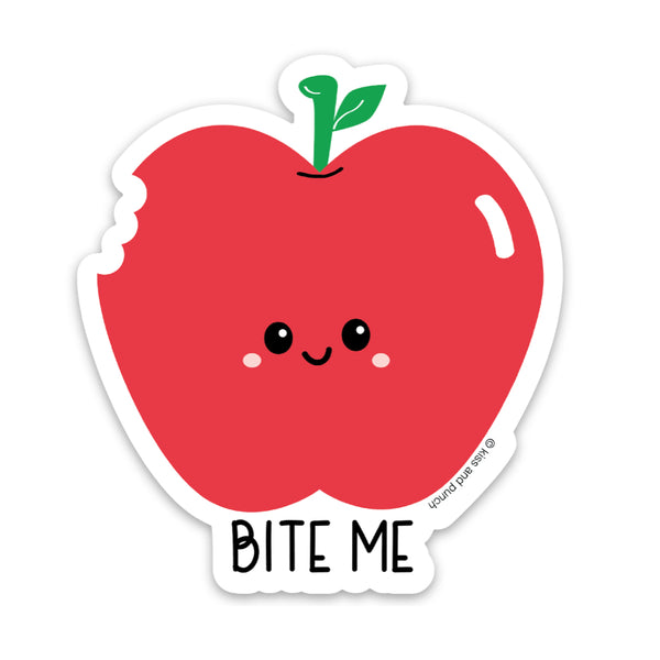 3 Inch Funny Snarky Bite Me Apple Matte Vinyl Sticker