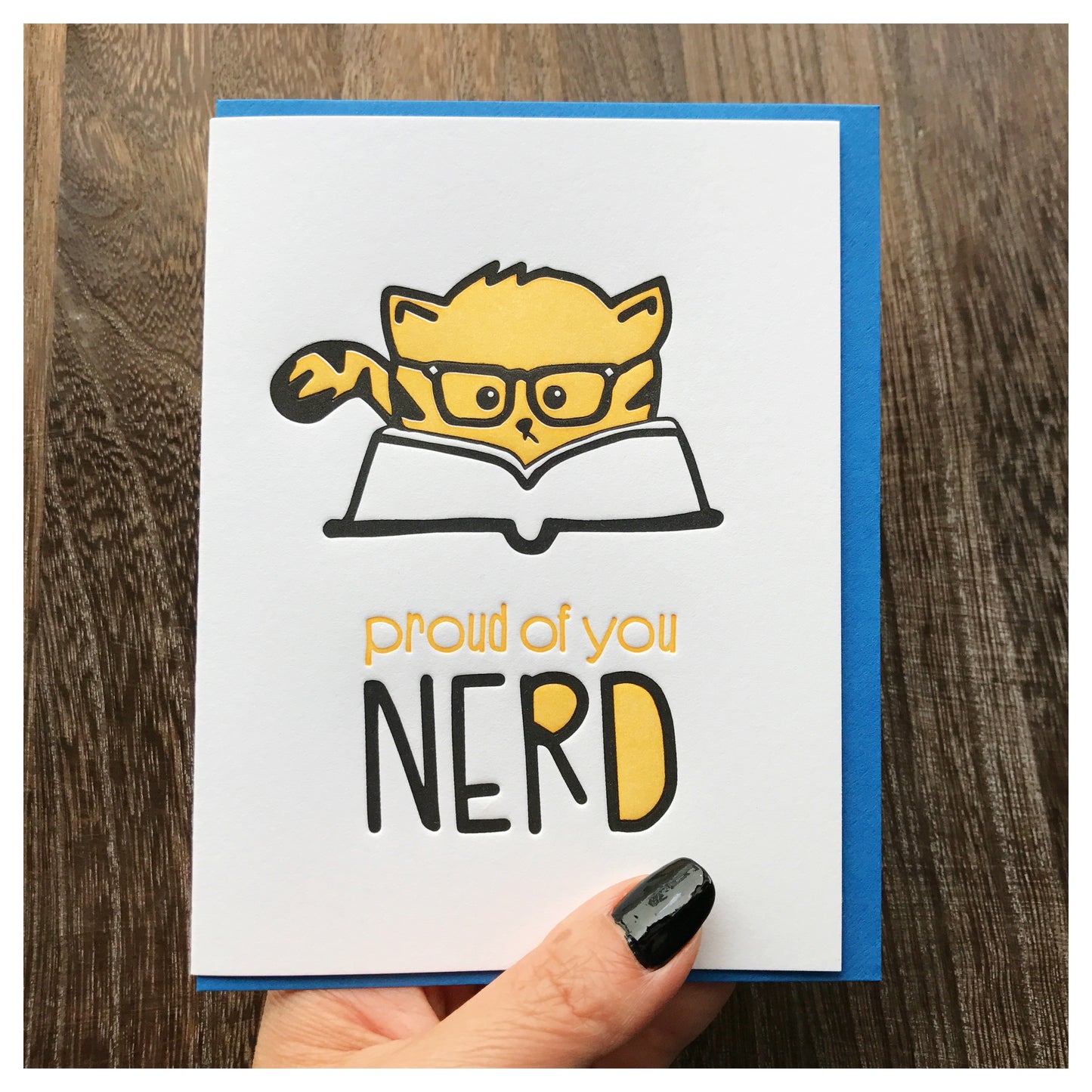 Funny Graduation Letterpress Card | New Job | Cat Nerd | Law School | MBA | Bar Exam - Kiss and Punch