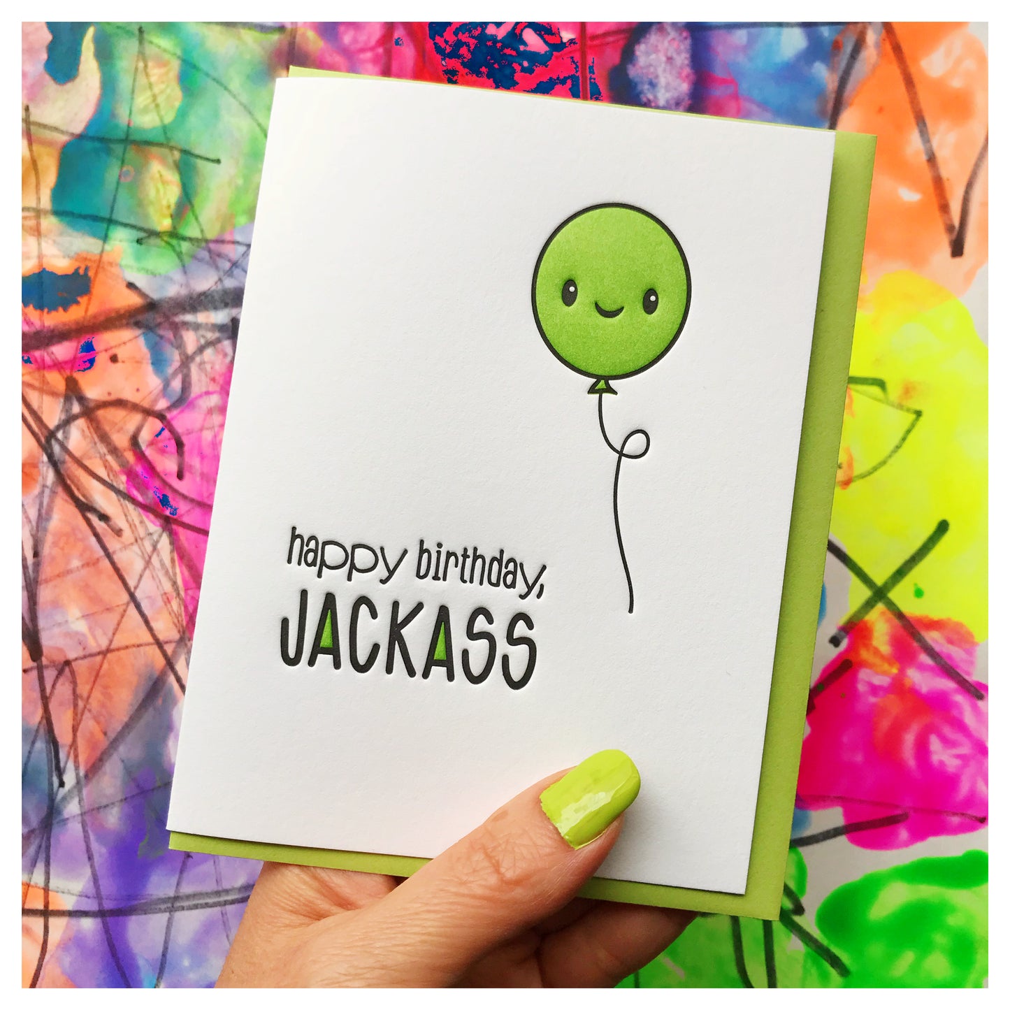 Funny Snarky Letterpress Birthday Card | Jackass Balloon | kiss and punch - Kiss and Punch