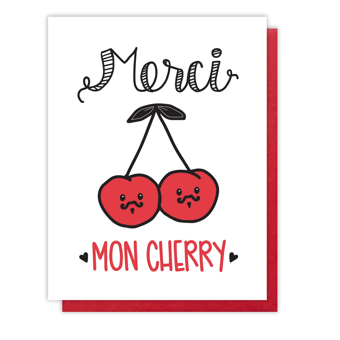 Funny Punny Thank You Letterpress Card | Merci Mon Cherry | French Pun | kiss and punch - Kiss and Punch