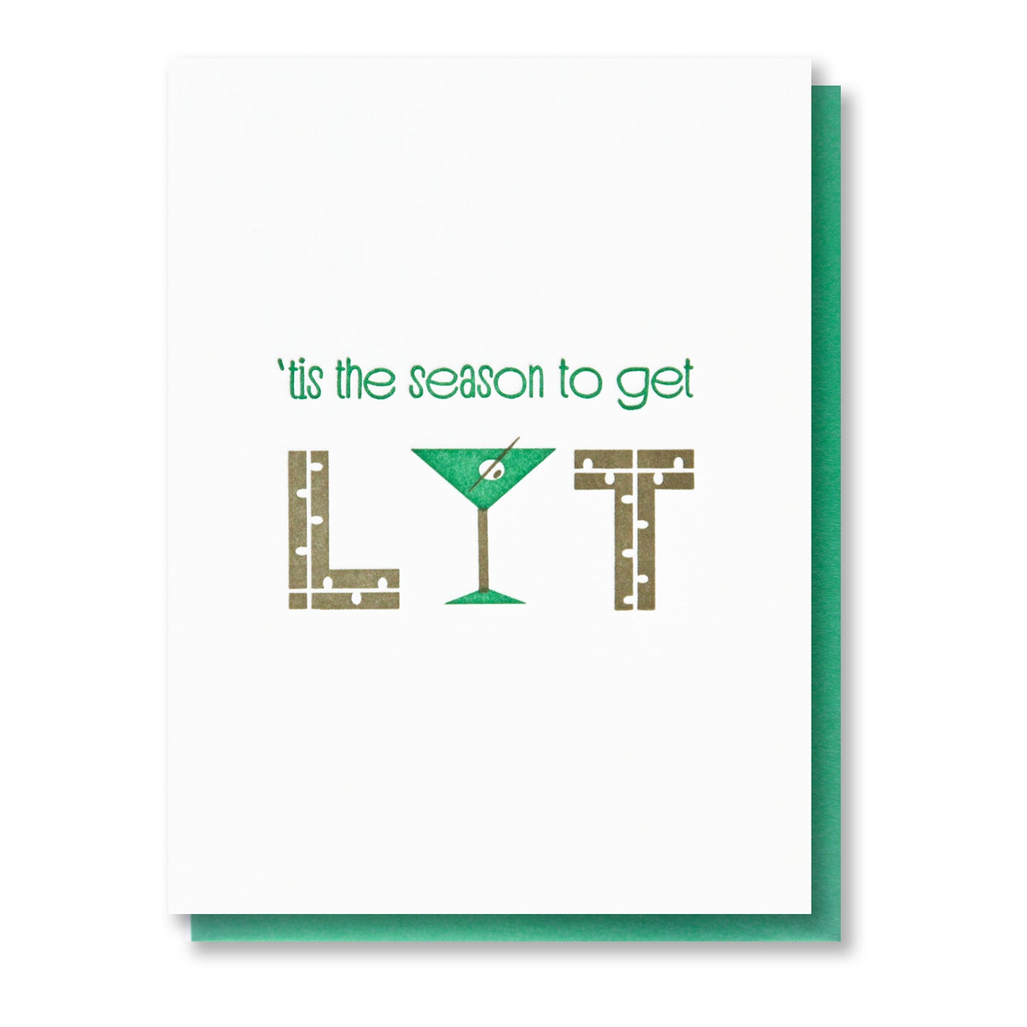 Funny Get Lit Martini Glass Holiday Letterpress Card | kiss and punch - Kiss and Punch