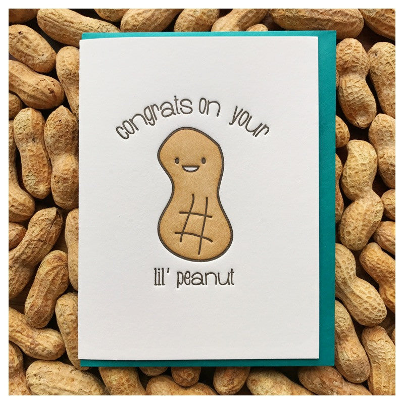 Cute Lil' Peanut Baby Congratulations | Expecting Letterpress Card | kiss and punch - Kiss and Punch