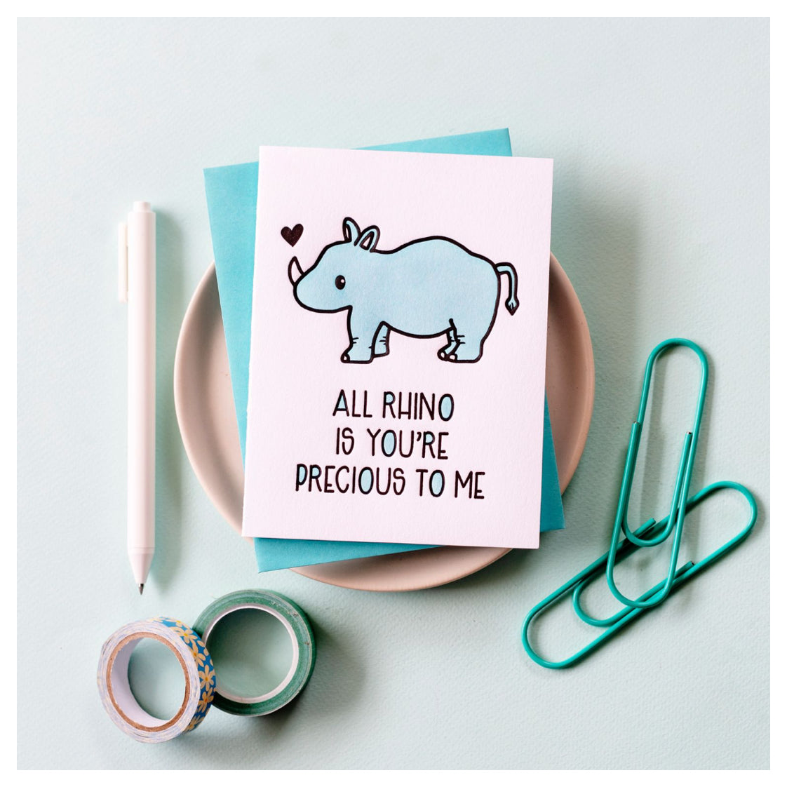 Cute Rhino Pun Love Friendship Letterpress Card | kiss and punch - Kiss and Punch