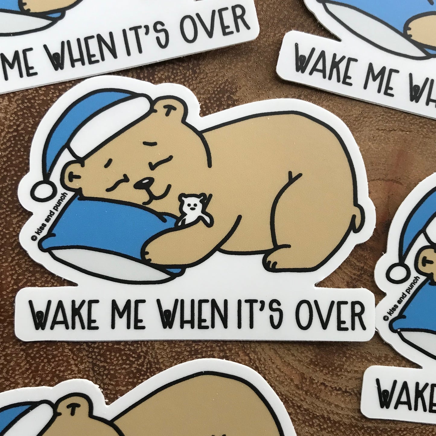3 Inch Wake Me Bear Vinyl Sticker - Laptop Sticker - Bottle Sticker - Cute Sticker - Kiss and Punch