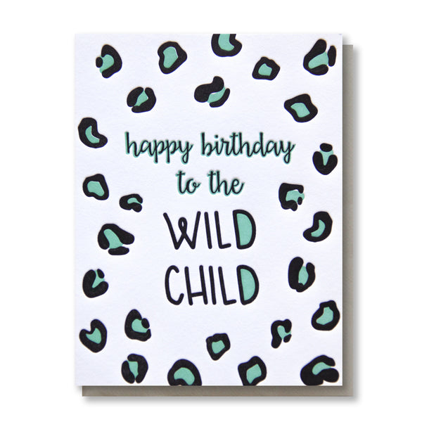Funny Wild Child Leopard Animal Print Letterpress Birthday Card | kiss and punch - Kiss and Punch