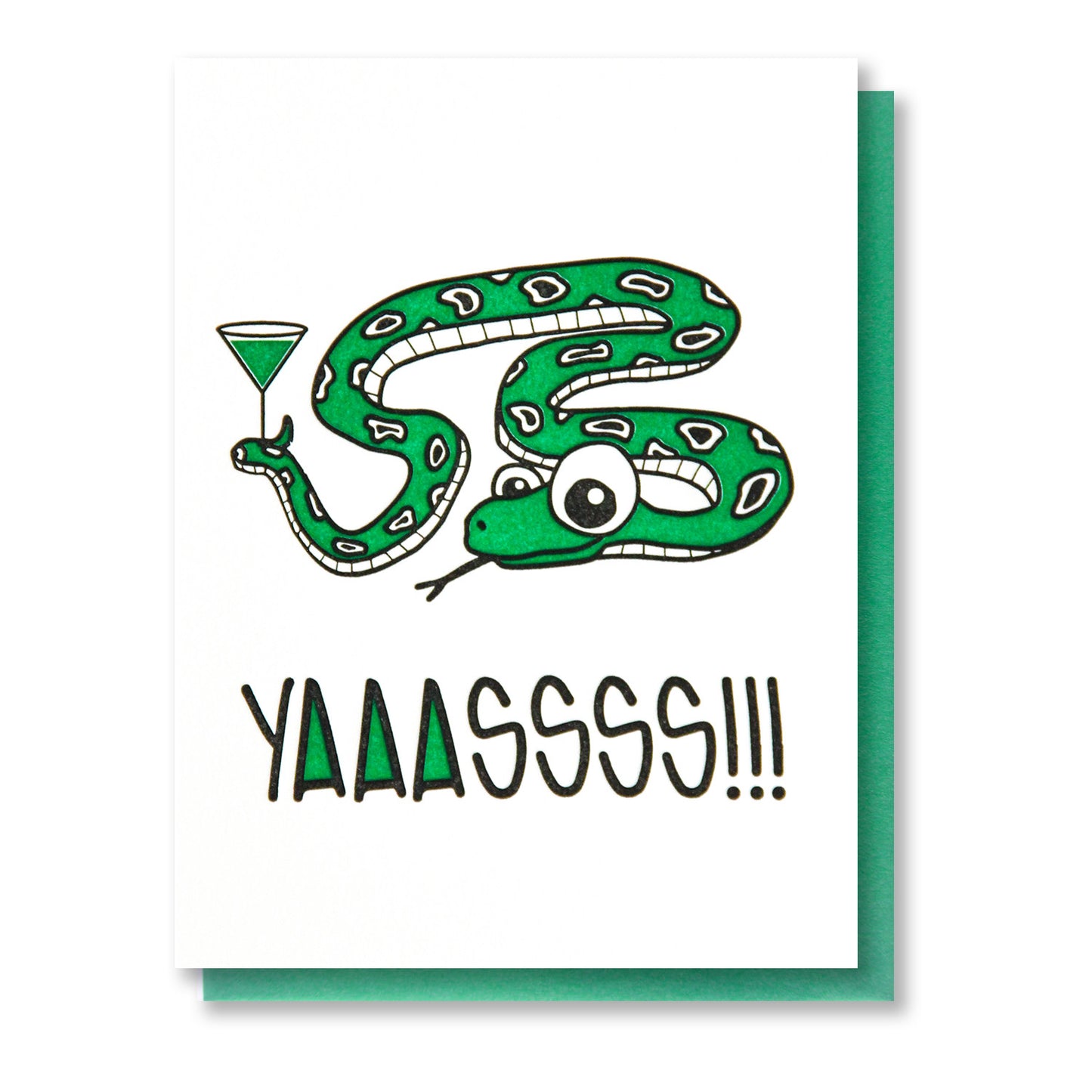 Funny Yaassss Yas Snake | Congratulations Letterpress Card | kiss and punch - Kiss and Punch