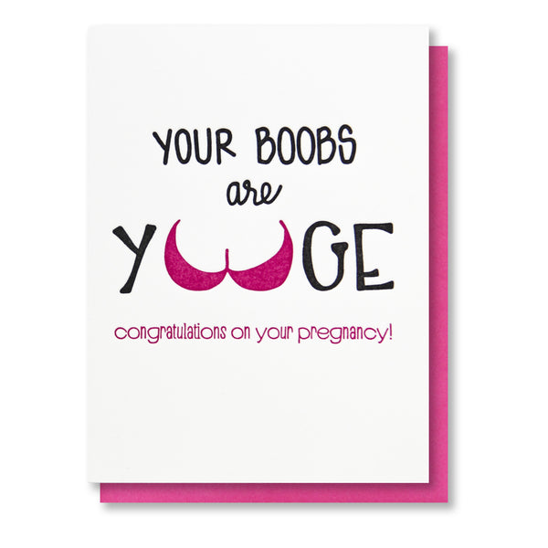 Funny Yuge Boobs | Baby Shower | Expecting Pregnancy Letterpress Card | kiss and punch - Kiss and Punch