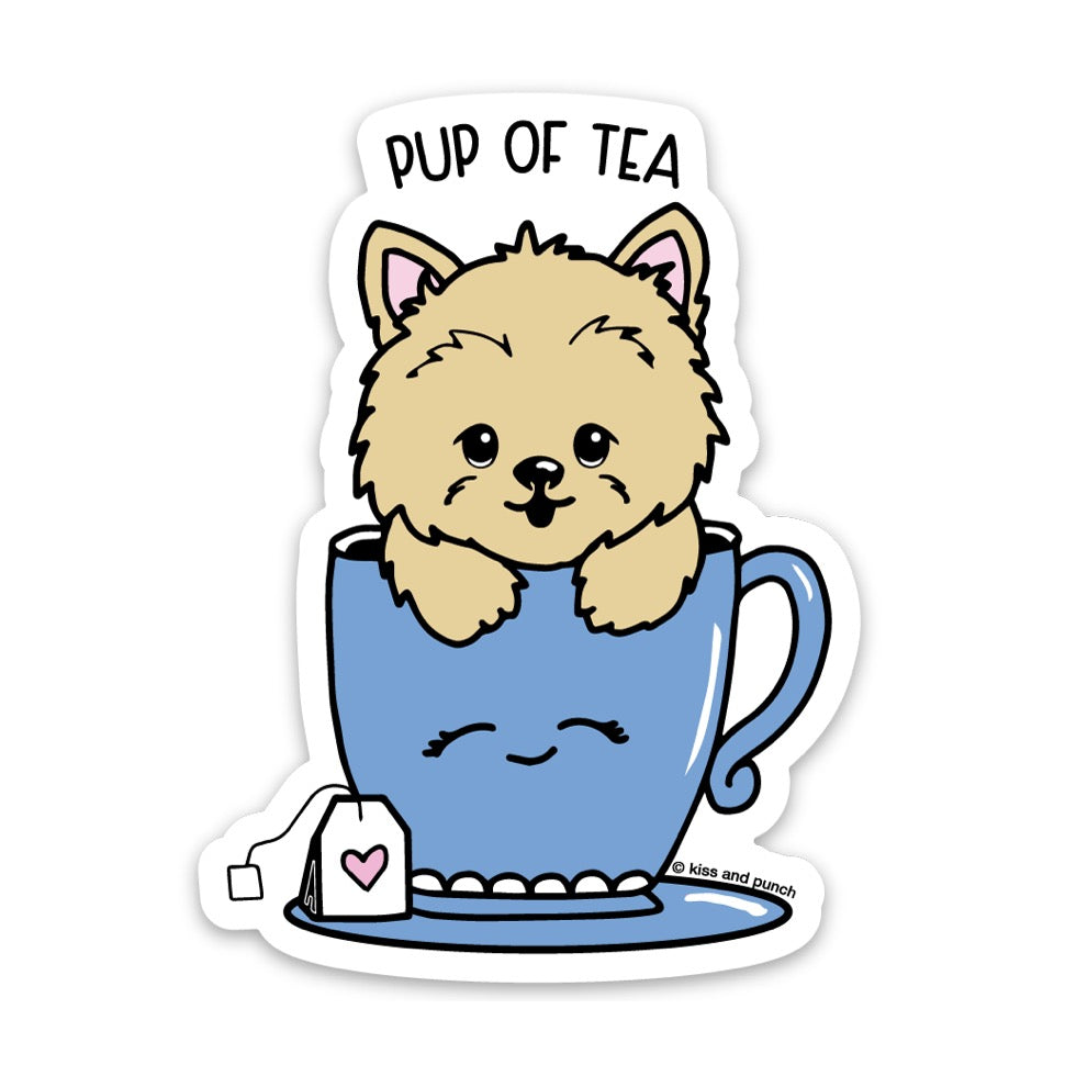 Punny 3 Inch Pup of Tea Yorkie Vinyl Sticker