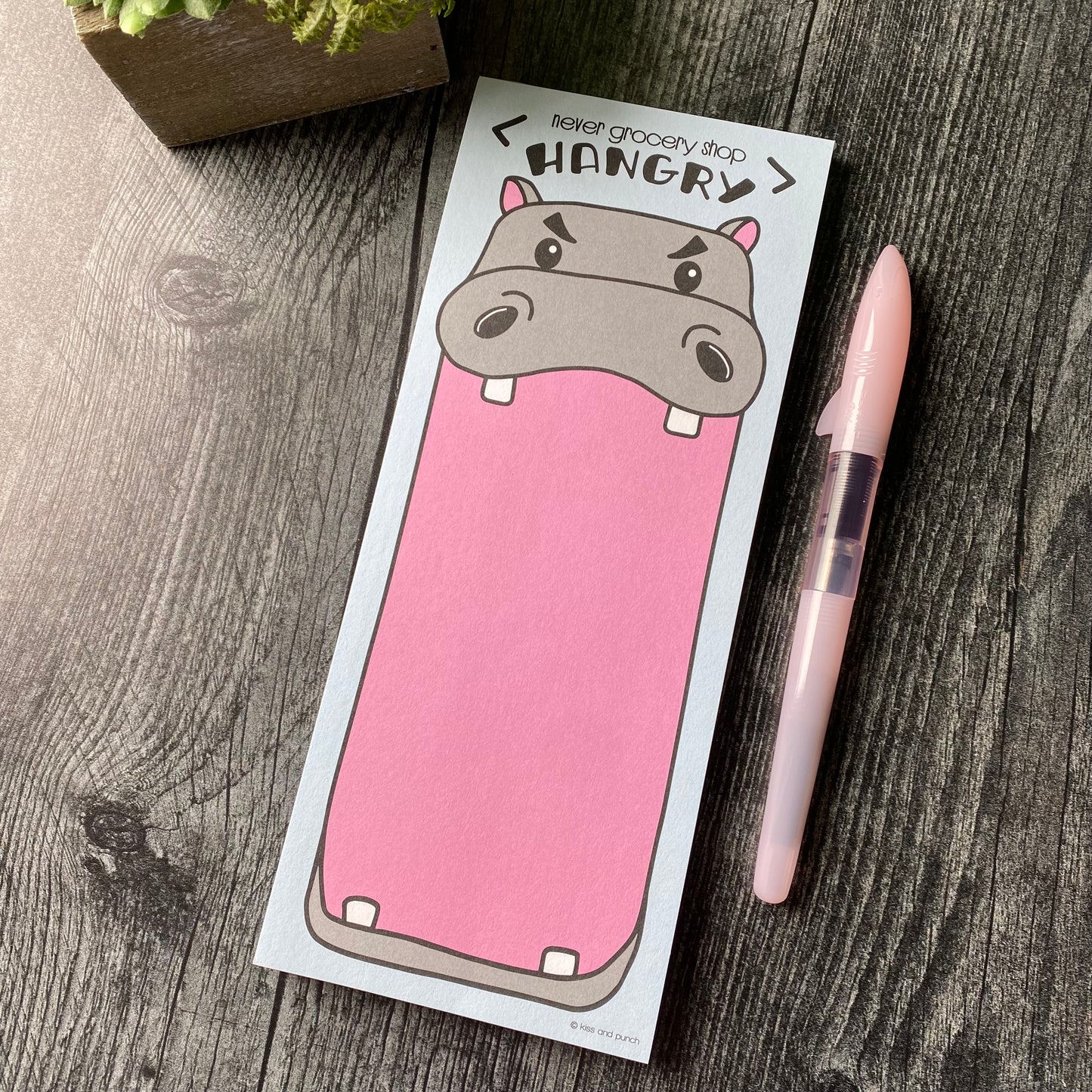 Funny Hangry Hippo Market Grocery List Notepad | 50 Sheets | kiss and punch - Kiss and Punch