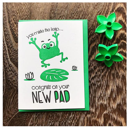 Funny New House Letterpress Card | Housewarming New Pad Leaping Frog | kiss and punch - Kiss and Punch