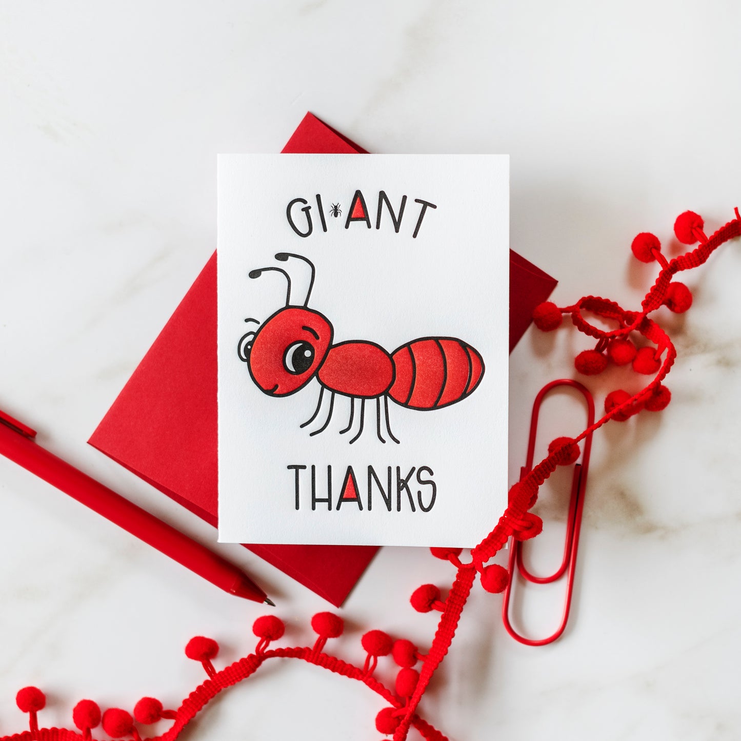 Gi-Ant Thanks | Funny Thank You Letterpress Card | Ant Pun | kiss and punch - Kiss and Punch