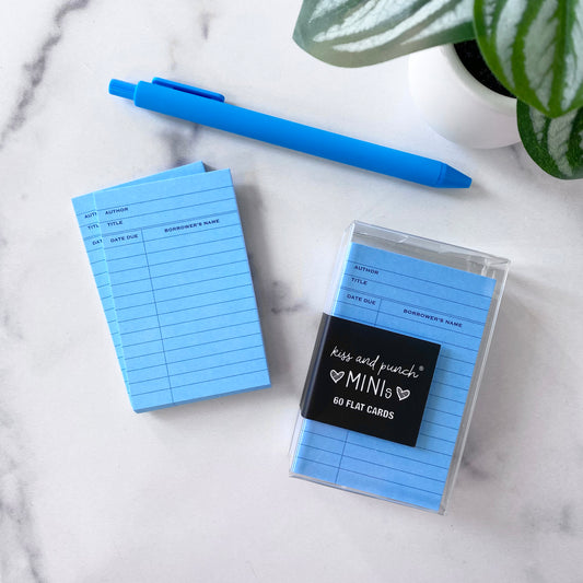 Mini Notecard Set of 60 - Blue Library Flat Cards - Lunch Notes - Mini Cards - Enclosure cards