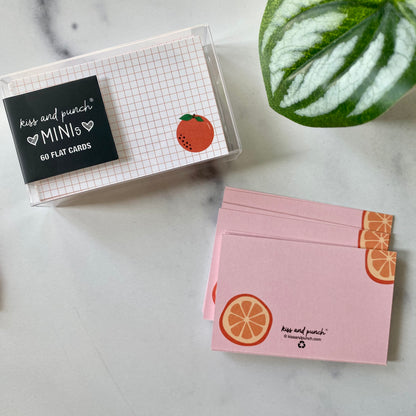 Mini Notecard Set of 60 - Orange Fruit Grid Flat Cards - Lunch Notes - Mini Cards - Enclosure cards