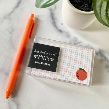 Mini Notecard Set of 60 - Orange Fruit Grid Flat Cards - Lunch Notes - Mini Cards - Enclosure cards