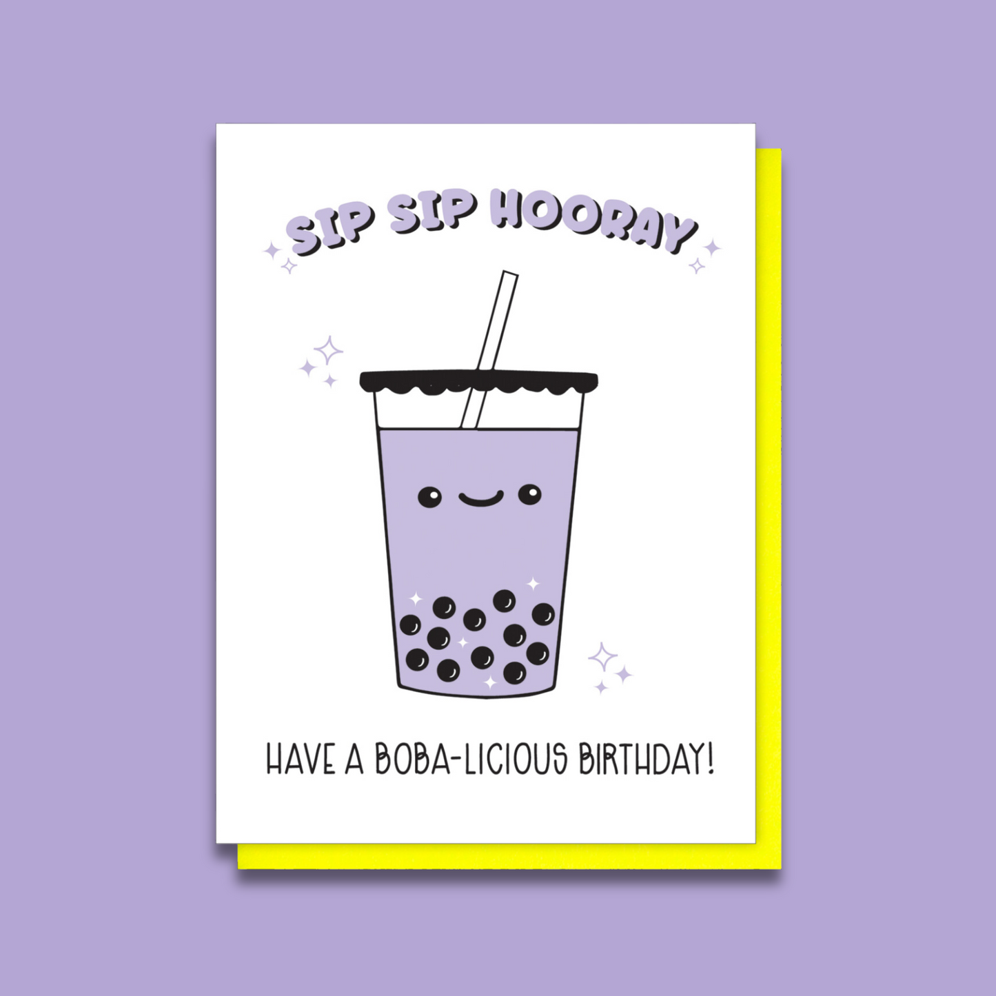 NEW! Funny Boba Birthday Letterpress Card | Sip Sip Hooray | Taro Bubble Tea | kiss and punch