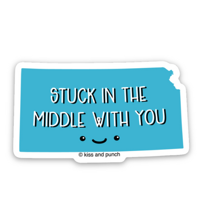 Funny 3 Inch Silly State Kansas Stuck In the Middle Diecut Vinyl Sticker