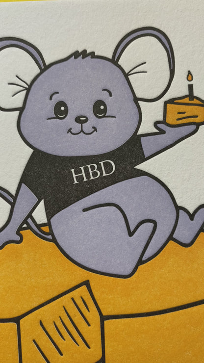 Funny Mouse Cheddar with Age Pun Letterpress Birthday Card