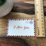 NEW! Mini Notecard Set of 60 - Airmail Flat Cards - Love Notes - Mini Cards - Enclosure cards - Kiss and Punch