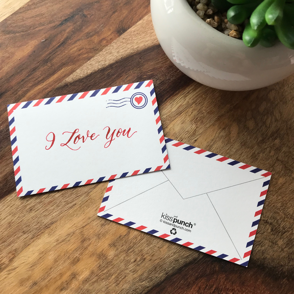 NEW! Mini Notecard Set of 60 - Airmail Flat Cards - Love Notes - Mini Cards - Enclosure cards - Kiss and Punch