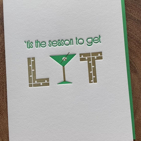 Close up video of Get Lit letterpress card