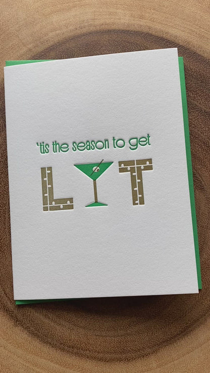Close up video of Get Lit letterpress card