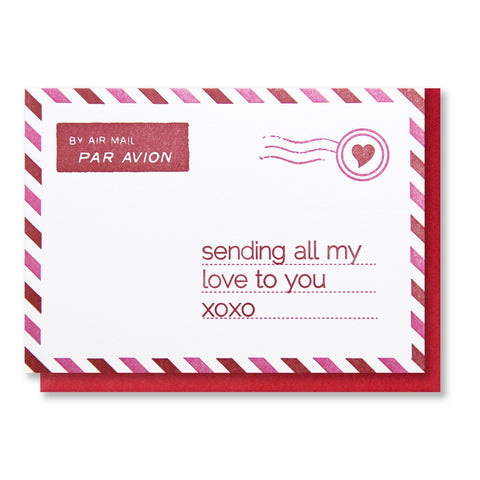 Airmail Love Miss You | Sending All My Love to You Letterpress Card | kiss and punch - Kiss and Punch