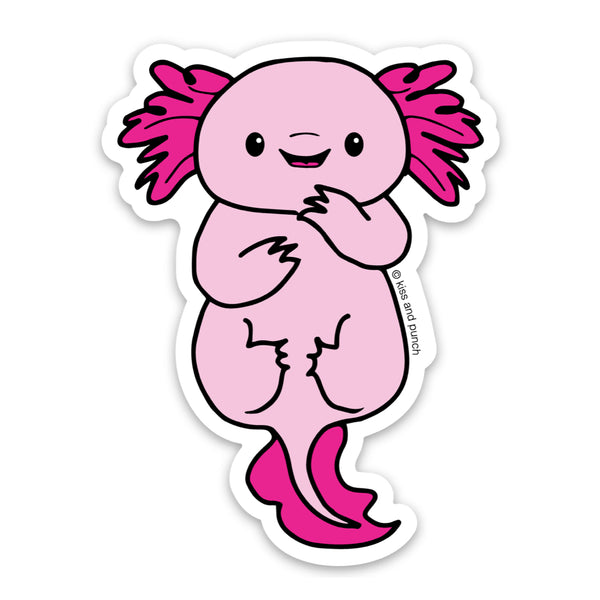 3 Inch Cute Pink Axolotl Salamander Diecut Matte Vinyl Sticker