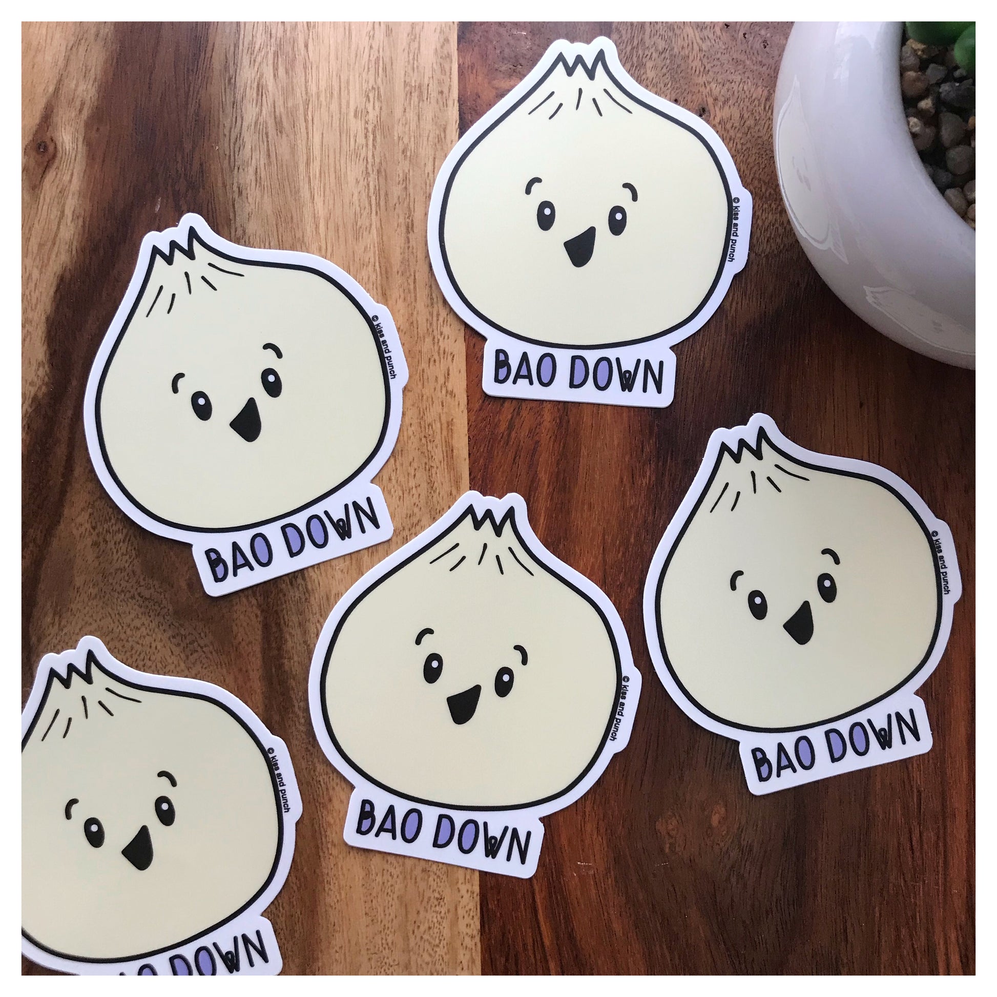 3 Inch Punny Bao Down Bun Vinyl Sticker - Laptop Sticker - Bottle Sticker - Foodie Sticker - Kiss and Punch