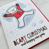 Cute Beary Snow Angel Christmas Letterpress Card | kiss and punch