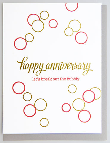 Bubbly Anniversary Letterpress and Foil Card - Kiss and Punch