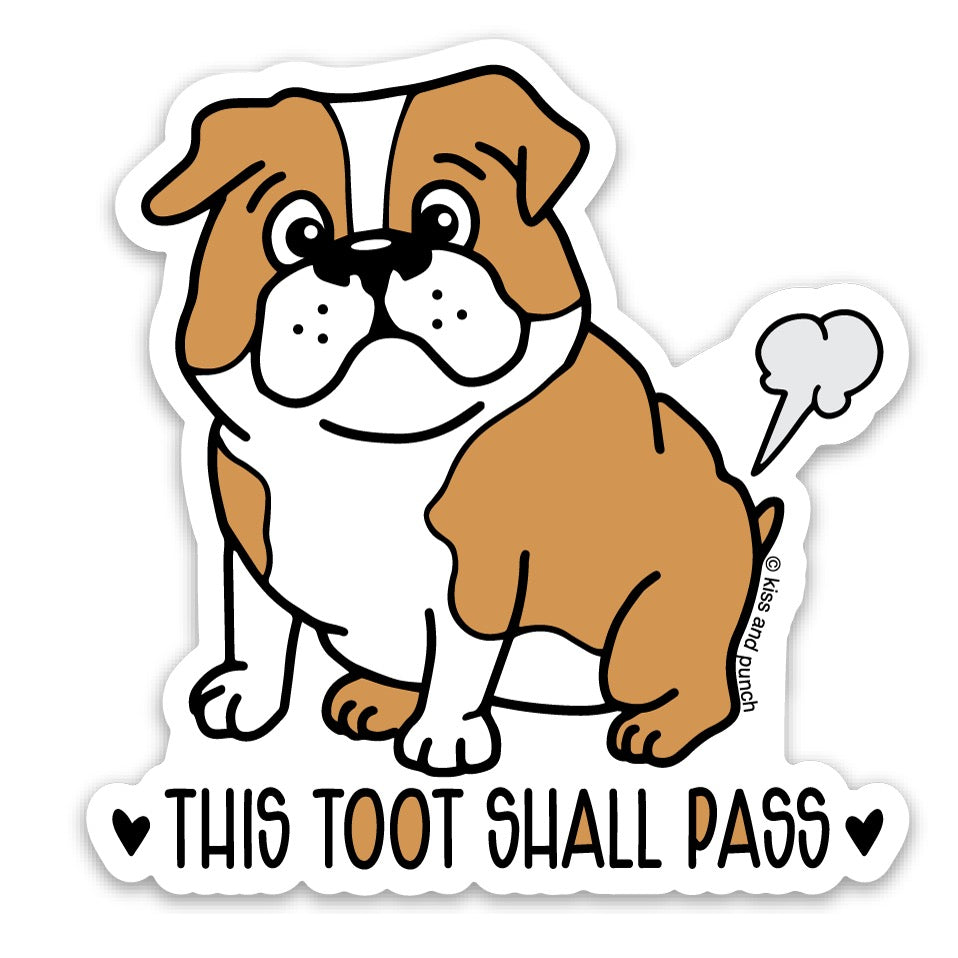3 Inch Funny Tooting Bulldog  Matte Vinyl Sticker - Kiss and Punch