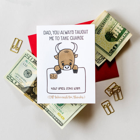 Funny Take Charge Dad Letterpress Card | Bull Credit Card | kiss and punch - Kiss and Punch