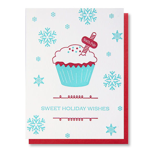 North Pole Cupcake Holiday Letterpress Card - Kiss and Punch