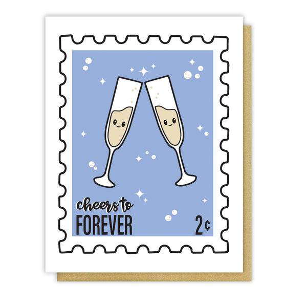 Anniversary Wedding Cheers to Forever Stamp Letterpress Card