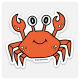 Cute 3 inch red-orange crab sticker on white background