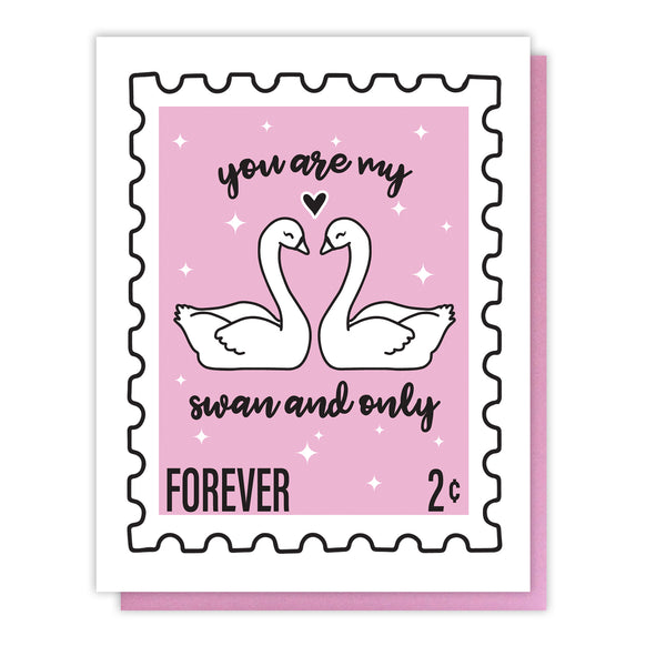 Punny Swan and Only Forever | Stamp Letterpress Card | I Love You Forever | Valentine