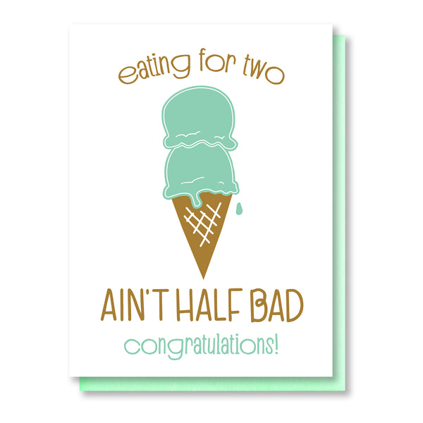Funny Pregnancy Letterpress Card | Eating for Two | Ice Cream Scoops | kiss and punch - Kiss and Punch
