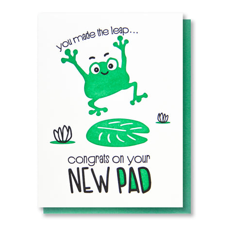 Funny New House Letterpress Card | Housewarming New Pad Leaping Frog | kiss and punch - Kiss and Punch