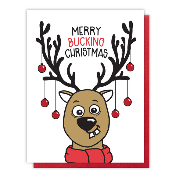 Funny Merry Bucking Christmas Buck Letterpress Card - Kiss and Punch