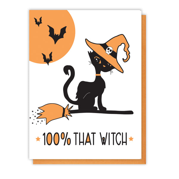 NEW! Funny Halloween Letterpress Card | 100% That Witch Cat | kiss and punch - Kiss and Punch