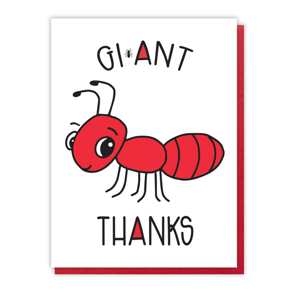 Cute Red Ant Smiling Gi-Ant Thanks Letterpress Card