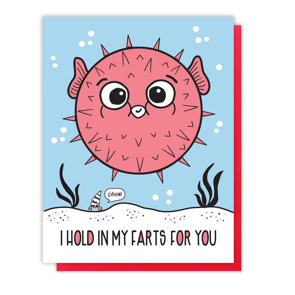 NEW! Funny Love Letterpress Card | Blowfish Hold In Farts | Valentine's Day | kiss and punch - Kiss and Punch